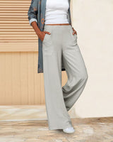 Alisha - Womens Soft Wide Leg Trousers With Elastic Waist