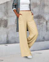 Alisha - Womens Soft Wide Leg Trousers With Elastic Waist