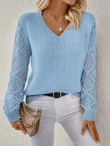 Oliva – Women’s V Neck Crochet Sleeve Sweater