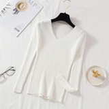 Ariel – Womens Slim Fit Ribbed V Neck Jumper