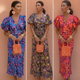 Lusinda – Elegant V Neck Puff Sleeve Spring Dress