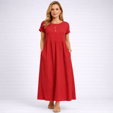 Elvina - Minimalist Cream Maxi Dress with Pockets