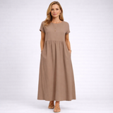 Elvina - Minimalist Cream Maxi Dress with Pockets