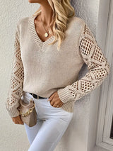 Oliva – Women’s V Neck Crochet Sleeve Sweater