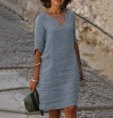 Aarnelle – Relaxed Linen V Neck Dress Women