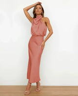 Solmira - Womens Halter Midi Dress Sleeveless