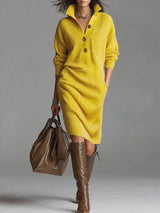 Lira - Womens Midi Dress Button Front Relaxed Fit