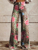 Virexa - Womens Wide Leg Trousers With Vintage Print
