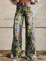 Virexa - Womens Wide Leg Trousers With Vintage Print