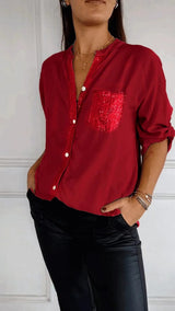 Hellen - Sparkle Womens Blouse With Sequin Pocket