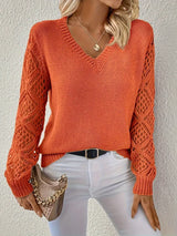 Oliva – Women’s V Neck Crochet Sleeve Sweater