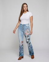 Elmirra - Womens Flared Jeans With Four Button Detail