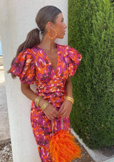 Lusinda – Elegant V Neck Puff Sleeve Spring Dress