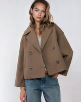 Thalena – Women’s Short Wool Blend Coat with Elegant Crossed Design