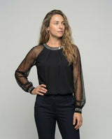 Elisandre - Sequin Mesh Top With Sheer Sleeves