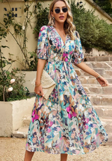 Bellara – Floral V Neck Midi Wedding Guest Dress