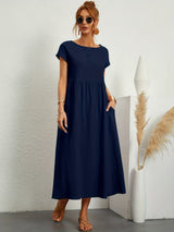 Neline – Women's Loose Midi Pocket Dress Short Sleeve