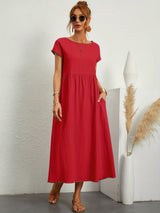 Neline – Women's Loose Midi Pocket Dress Short Sleeve