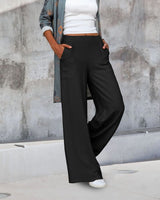 Alisha - Womens Soft Wide Leg Trousers With Elastic Waist