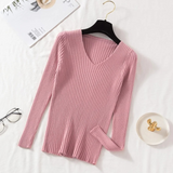 Ariel – Womens Slim Fit Ribbed V Neck Jumper