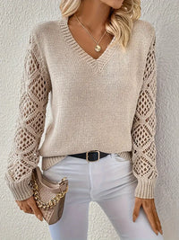 Oliva – Women’s V Neck Crochet Sleeve Sweater