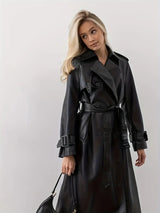 Women's Trench Coat - Long Style Waist Belt