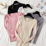 Ariel – Womens Slim Fit Ribbed V Neck Jumper