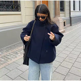 Women’s Short Coat – Double-Breasted with Buttons
