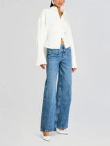 Damira - Draped Crepe Button Shirt