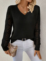 Oliva – Women’s V Neck Crochet Sleeve Sweater