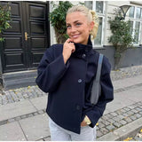 Women’s Short Coat – Double-Breasted with Buttons