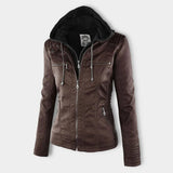 Ardena - Womens Weatherproof Faux Leather Jacket With Hood