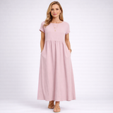 Elvina - Minimalist Cream Maxi Dress with Pockets