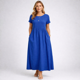 Elvina - Minimalist Cream Maxi Dress with Pockets