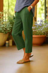 Elarique - Cropped Linen Straight Leg Trousers