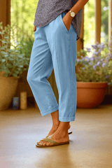 Elarique - Cropped Linen Straight Leg Trousers