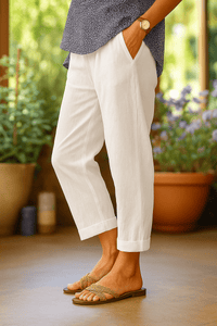 Elarique - Cropped Linen Straight Leg Trousers