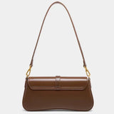 Cendian - Leather Baguette Shoulder Bag Gold Turn Lock Clasp