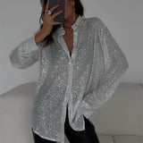 Elowenn - Sparkle Oversized Womens Blouse