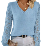 Oliva – Women’s V Neck Crochet Sleeve Sweater