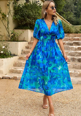 Ilyssia – Floral V Neck Midi Dress Women