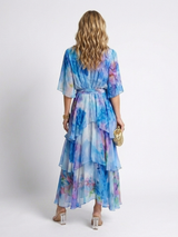 Leila - Wrap Front Tiered Summer Dress Wide Sleeves Tie Waist