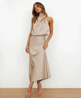 Solmira - Womens Halter Midi Dress Sleeveless