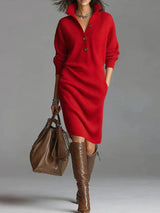 Lira - Womens Midi Dress Button Front Relaxed Fit