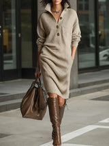 Lira - Womens Midi Dress Button Front Relaxed Fit
