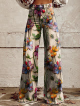 Virexa - Womens Wide Leg Trousers With Vintage Print