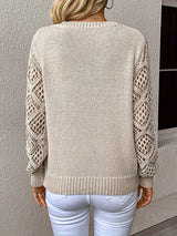 Oliva – Women’s V Neck Crochet Sleeve Sweater