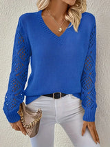 Oliva – Women’s V Neck Crochet Sleeve Sweater