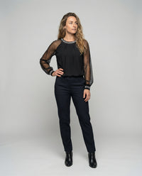 Elisandre - Sequin Mesh Top With Sheer Sleeves