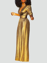 Sage – Shiny Evening Jumpsuit Wide Leg V Neck